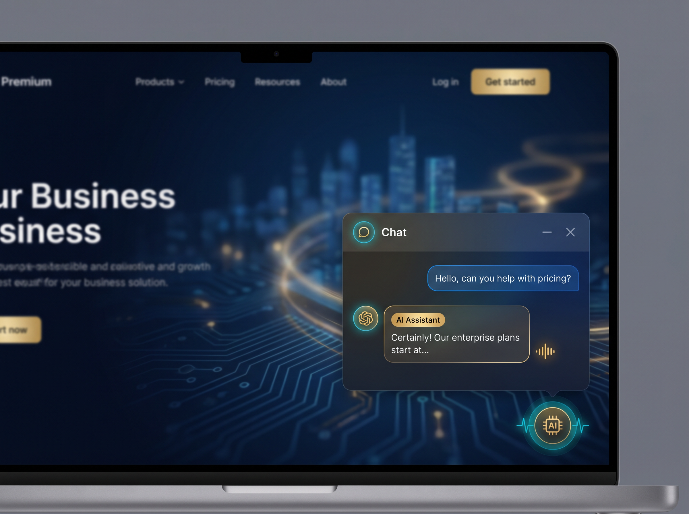 AI live chat widget on a business website